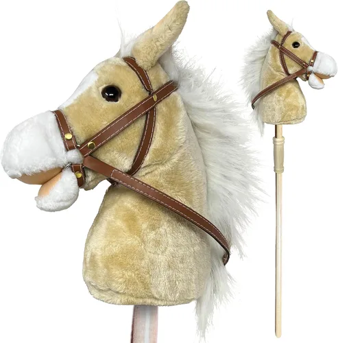 Vista 9 de Nature Bound Caballo de palo Caballo en un palo con efectos de sonido – Poni de peluche hecho a mano para niños pequeños y niños Mango de madera