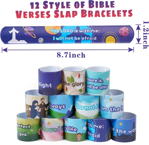 Vista 2 de Kolewo4ever 144 Pieces Bible Verses Slap Bracelets, Religious Christian Slap Bracelets, Scripture Inspirational Bible Wristbands, 12 Styles