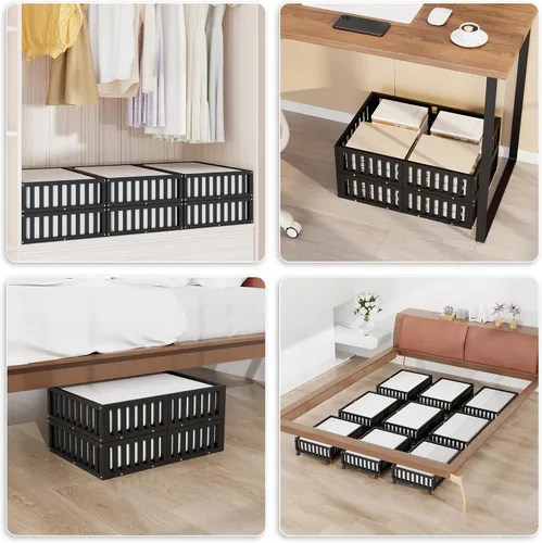 Vista 5 de Almacenamiento de bambú debajo de la cama con ruedas, caja organizadora de zapatos rodante debajo de la cama para zapatos, mantas, juguetes