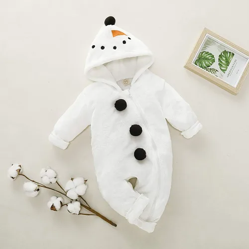 Vista 3 de Mameluco de Navidad de terciopelo con capucha para bebés y niñas, disfraz de muñeco de nieve para niños pequeños, ropa de Navidad