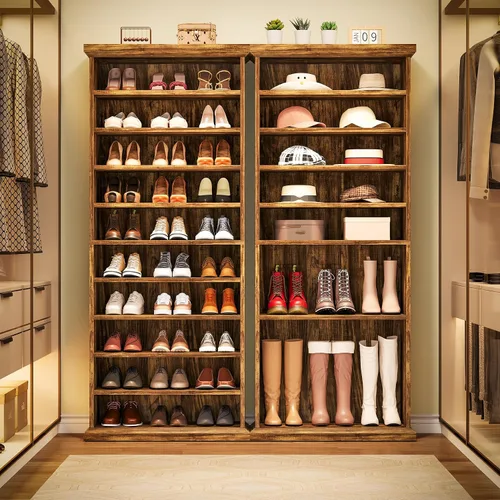 Vista 7 de Armario de almacenamiento de zapatos de 10 niveles con 8 estantes ajustables, zapatero de granja, organizador de zapatos alto independiente de 71