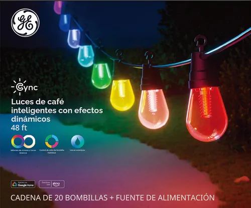 Vista 8 de GE Cync Luces inteligentes para café con efectos dinámicos, luces de cadena para patio que cambian de color, compatibles con Alexa y Google, 48 pies