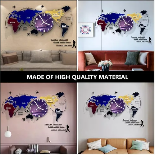 Vista 7 de Wakauto Norse Decor - Reloj de pared de metal grande para colgar en la pared, mapa del mundo, decoración de arte moderno, reloj de pared silencioso