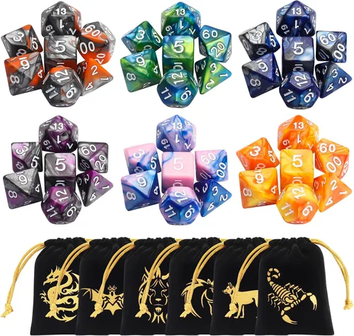 Vista 17 de CiaraQ Juego de dados poliédricos - Dados para juegos de rol DND para Calabozos y Dragones, juego de mesa RPG, doble color, 35 piezas Diseño