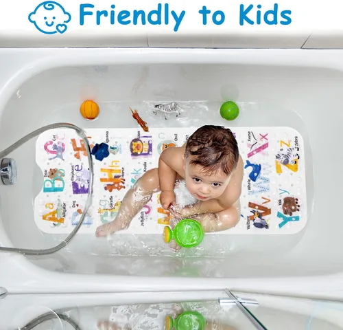 Vista 4 de Topotdor Alfombra de Baño para Bebé para Bañera para Niños, 40 X 16 Pulgadas Extra Larga Alfombra de Bañera para Niños Pequeños Antideslizante