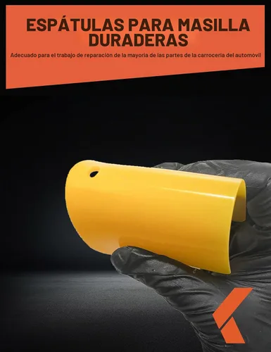 Vista 6 de KREFINISH Esparcidores de Relleno Corporal (3 Tamaños, 15 Piezas) - Esparcidor Plástico Reutilizable Amarillo para Rellenos Automotrices, Masillas
