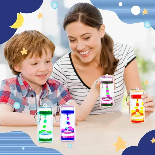 Vista 7 de Llavero con temporizador de movimiento líquido, juguete sensorial burbujeador para aliviar el estrés, juguete de escritorio de burbujas de agua