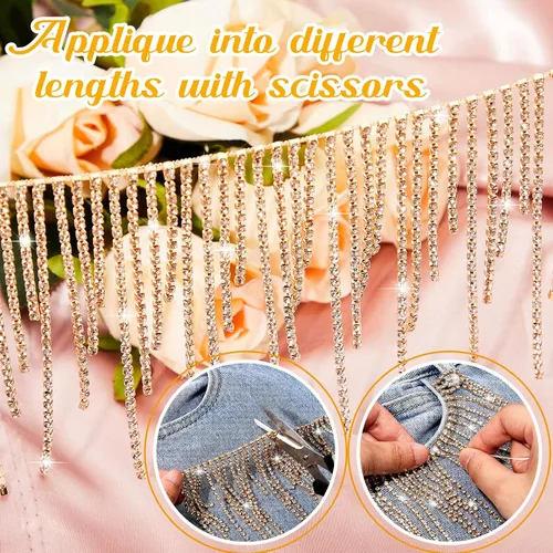 Vista 4 de Cinturón con flecos de diamantes de imitación con cuentas y cadena de borlas de diamantes para jeans, accesorios de ropa, decoración de bricolaje