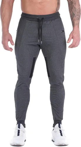 Vista 2 de FIRSTGYM Pantalones deportivos para hombre, ajustados, para entrenamiento, malla en el muslo, con bolsillos con cremallera