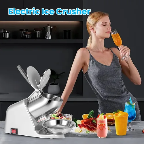 Vista 3 de picadora de hielo eléctrica de doble cuchilla, 143 libras/hora, afeitadora de hielo de 300W, máquina de hielo raspado de 2200 RPM con cuchilla extra