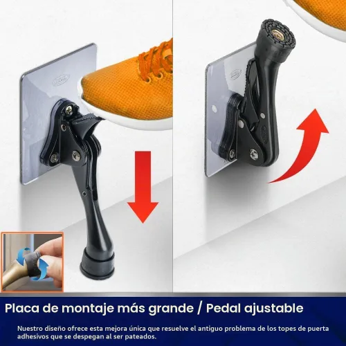 Vista 2 de HOME&I - Tope de puerta con placa de montaje autoadhesiva grande, tope de puerta ajustable resistente, sin taladro, soporte de puerta montado