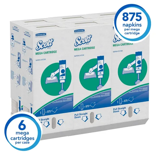Vista 2 de Scott® Mega Cartucho Servilletas (98908), Servilletas de papel desechables, 6 cajas de 875 servilletas para bebidas (5,250 Servilletas/estuche)