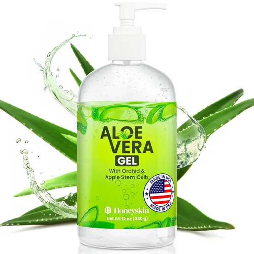 Vista 7 de Gel orgánico de Aloe Vera: gel 100% puro de Aloe con miel de Manuka. Cuidado facial y del cuerpo después del sol. Gel de hoja de Aloe