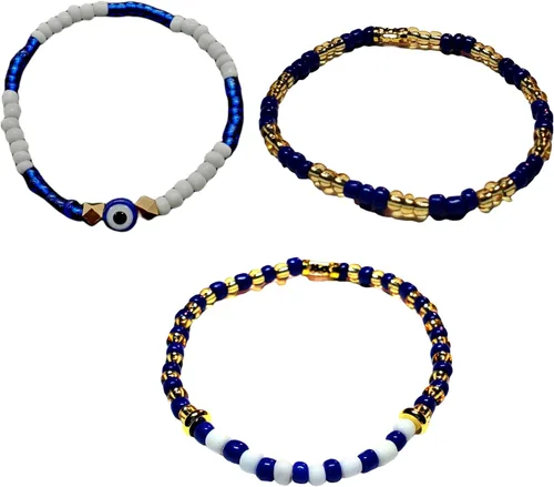 Vista 24 de Juego de 3 pulseras de cuerda elástica de santería de ojo malvado hechas a mano Obatala Oshun Yemaya Orula Elegua Oya Ogun Ochosi Shango Babalu Aye
