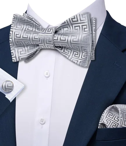 Vista 3 de Barry.Wang Men Bow Tie Set Pocket Square Cufflink Silk Elegant Self Tied Tuxedo Paisley Bowtie Formal Wedding Party