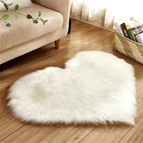 Vista 10 de YRXRUS Alfombra con forma de corazón, alfombra negra con forma de corazón, alfombras de pelo sintético esponjosas, alfombras de pelo largo para Negro