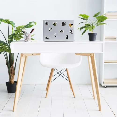 Vista 6 de 100 unidades de calcomanías impermeables para laptop negras, lindas calcomanías de gato en blanco y negro para botellas de agua, paquete