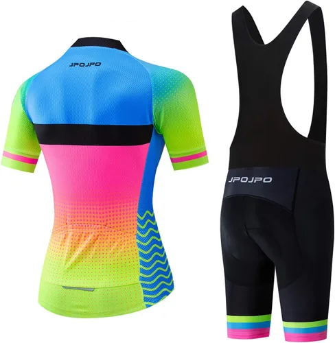 Vista 109 de Camiseta de ciclismo para mujer, manga corta y pantalones cortos de ciclismo acolchados para verano