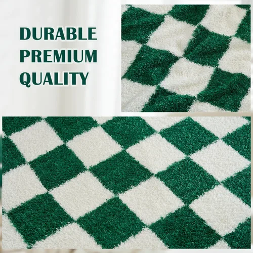 Vista 5 de Qeils Manta a cuadros de microfibra súper suave de punto verde bosque para sofá, silla, cama, camping, manta ligera de viaje - 60 x 80 pulgadas