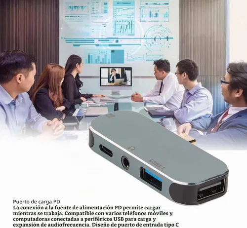 Vista 4 de Hub tipo C, 5 en 1 tipo C a PD, tipo C, USB3.1, AUX de 0.138 in, adaptador de concentrador USB C USB2.0 para Android para OS X