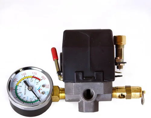 Vista 2 de Interruptor de control de presión del compresor de aire, 4 puertos 95-125 PSI con válvula de apagado de 0-200 PSI calibre 150 PSI