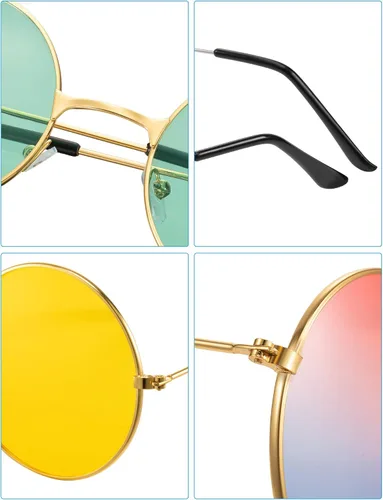 Vista 7 de 12 pares de gafas de sol hippie de los años 60 y 70 para mujeres y hombres gafas hippie retro lentes redondas lentes tintadas paquete de gafas