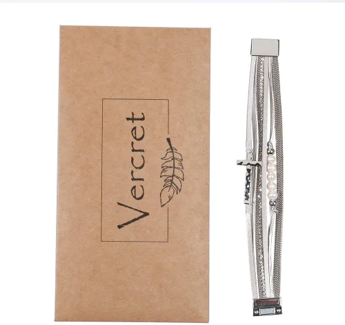 Vista 6 de Vercret - Pulsera de cuero para mujer, pulsera para niña de varias capas, ideal como regalo para mujer, hermana mayor, mamá, etc.