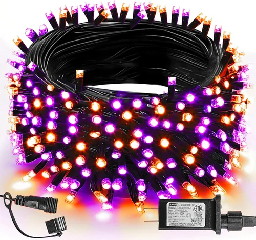 Vista 28 de TW SHINE - Luces de Navidad que cambian de color, 200 luces LED RGB de 66 pies, luces de Halloween para exteriores con control remoto, impermeables