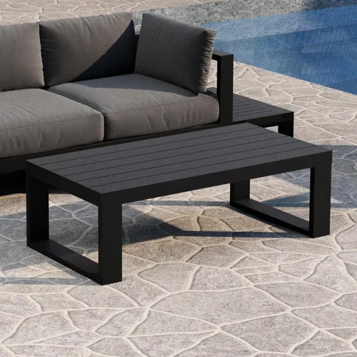 Vista 2 de Mesas de centro de patio para todo tipo de clima, mesa de centro rectangular de aluminio para exteriores, muebles de exterior para jardín, balcón