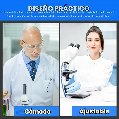 Vista 3 de Dress Up America Abrigo de laboratorio médico unisex para adultos, color blanco