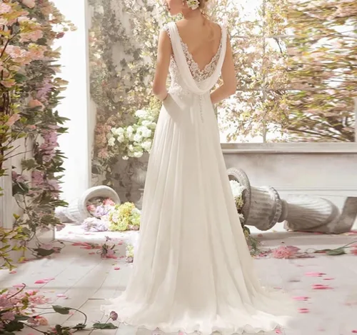 Vista 2 de Vestidos de novia de playa simples con tirantes delgados, vestidos de novia con cuello en V, vestido de noche para novia