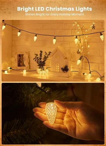Vista 5 de Luces de Navidad C9 para exteriores, 114 pies, 150 luces LED C9 con temporizador y 8 modos de luz, luces impermeables de grado comercial conectables