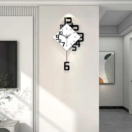 Vista 2 de Reloj de pared decorativo para sala de estar, relojes modernos grandes y silenciosos Pendulum Battery Operated for Bedroom Office Kitchen Home
