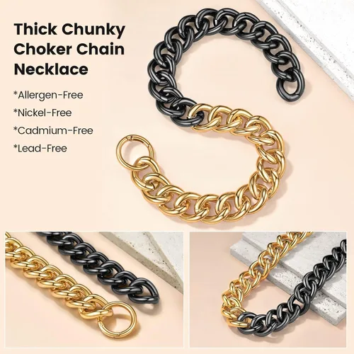 Vista 3 de GOLDCHIC JEWELRY Gargantilla gruesa de oro para mujer, 0.197in0.472in0.906in, collar de cadena de hip hop, collar de cadena de clip grueso de 16 18