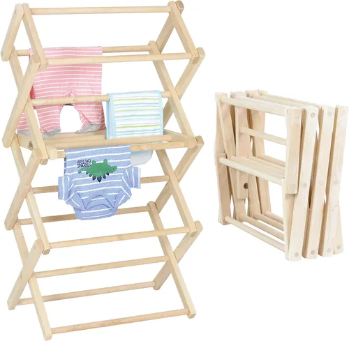 Vista 9 de Tendedero de Secado de Ropa: Tendedero de Lavandería de Madera Dura de Arce Macizo para Suéteres, Blusas, Lencería y Más, Tendedero de Secado