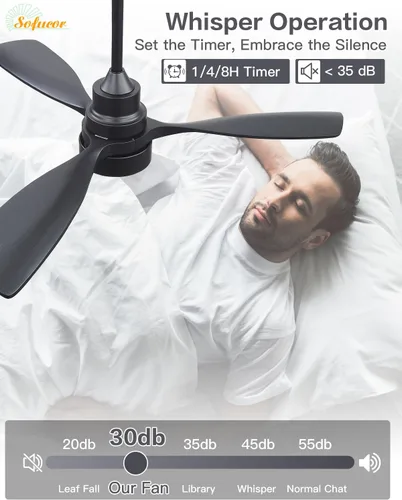 Vista 4 de Sofucor Ventiladores de Techo de 48 Pulgadas con Luces y Control Remoto - Ventilador de Techo Moderno de Montaje al Ras y Montaje con Varilla