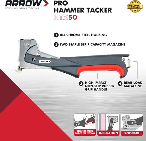 Vista 11 de Arrow HTX50 - Grapadora manual profesional para construcción y aislamiento, mango de agarre ergonómico, cargador de carga trasera de doble