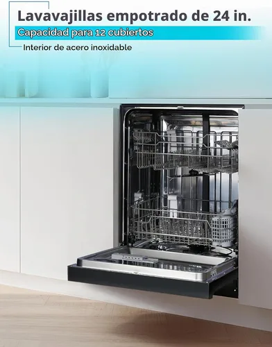 Vista 2 de BLACK+DECKER Lavavajillas empotrado de 24 pulgadas, capacidad para 12 cubiertos con tina de acero inoxidable, lavavajillas con 6 programas
