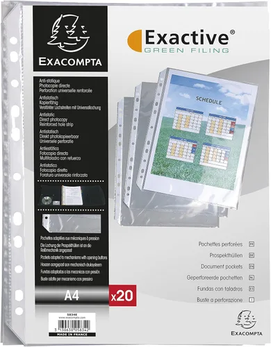 Vista 4 de Exacompta - Ref 5111E - Bolsillos perforados de polipropileno (paquete de 100) - Adecuado para documentos A4, polipropileno de efecto granulado