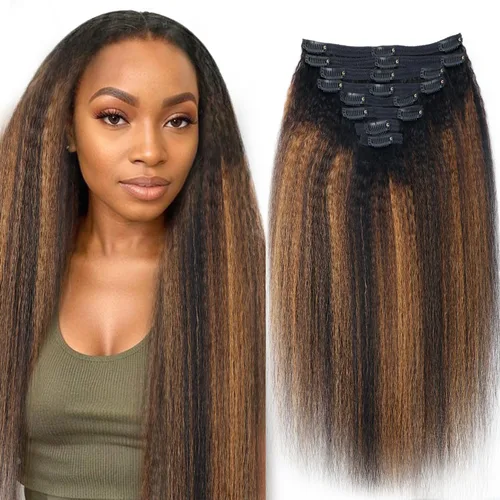 Vista 7 de Extensiones de cabello humano real rizado con clip, 4/27/4, ombré, rizado con clip, para mujer, 3C y 4A (12 pulgadas, #4/27/4)