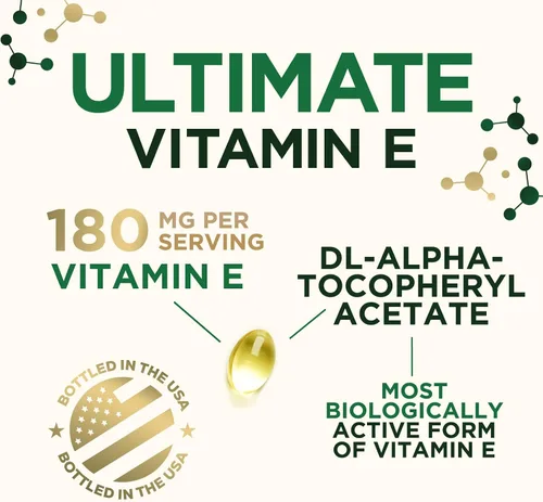 Vista 3 de Vitamina E de 180 mg por porción – Vitaminas E DL-Alfa, suplemento dietético rico en antioxidantes para la piel, el corazón y el apoyo inmunológico