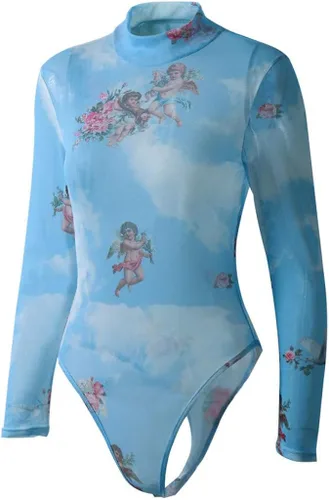 Vista 9 de Trajes de verano para mujer, sexy, con estampado de ángel, manga larga, monos