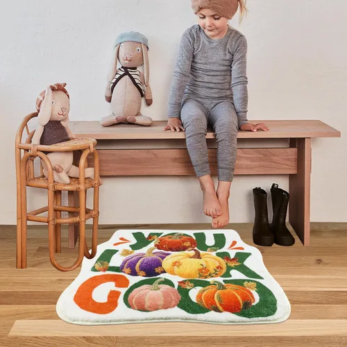 Vista 3 de SHIYUE You Look Good - Alfombra de baño divertida y bonita alfombra de baño con diseño de calabaza de otoño, suave, absorbente de agua