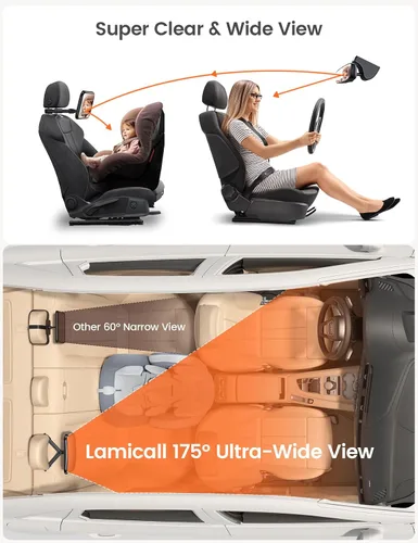 Vista 9 de Lamicall Espejo de coche para bebé para asiento trasero – [Clip de gancho triangular más seguro 2025] Espejo para asiento de coche acrílico