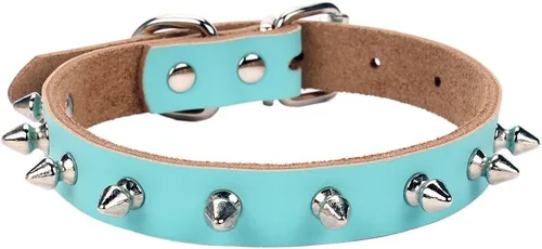 Vista 6 de Collar de cuero vacuno genuino ajustable para gatos y cachorros de perro, A-ROJO