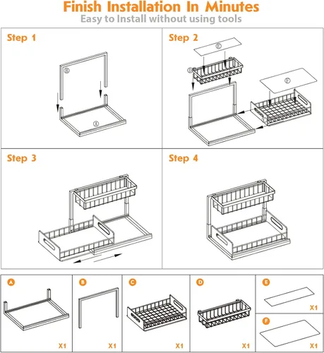 Vista 9 de Webetop Organizadores y almacenamiento para debajo del fregadero de la cocina, organizador de gabinete extraíble de 2 niveles, estante deslizante