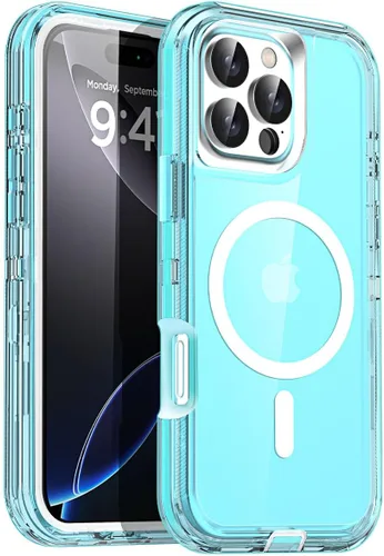Vista 32 de AICase Funda transparente para iPhone 16e/13/iPhone 14, compatible con MagSafe 3 en 1, resistente protección contra caídas, cuerpo completo, a