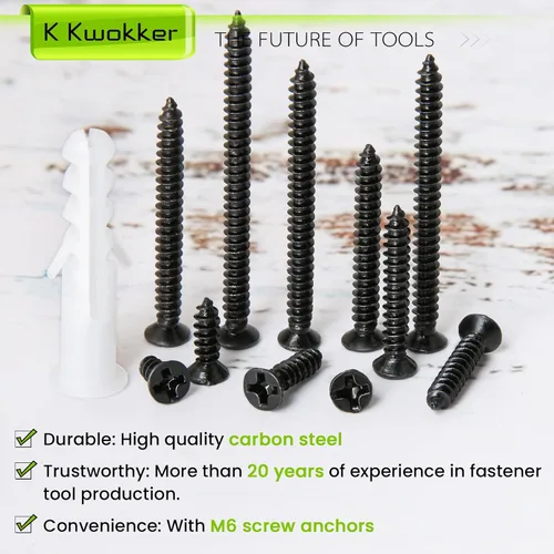 Vista 3 de Tornillos autorroscantes M3 Kit surtido de tornillos para madera de 0.236 in a 1.969 in, puntas Phillips de cabeza plana, tornillos y anclajes