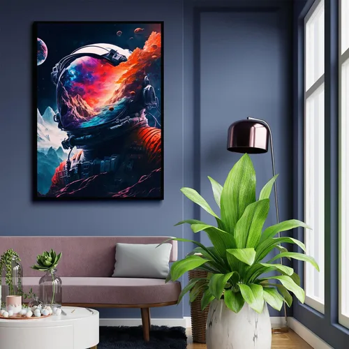 Vista 3 de Arte de pared de astronauta abstracto divertido póster de astronauta colorido universo fantástico pintura espacial impresiones surrealismo planetas