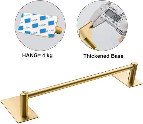 Vista 5 de NearMoon toallero de barra autoadhesivo de acero inoxidable para baño, soporte para colgar toallas en la pared, estilo contemporáneo, sin